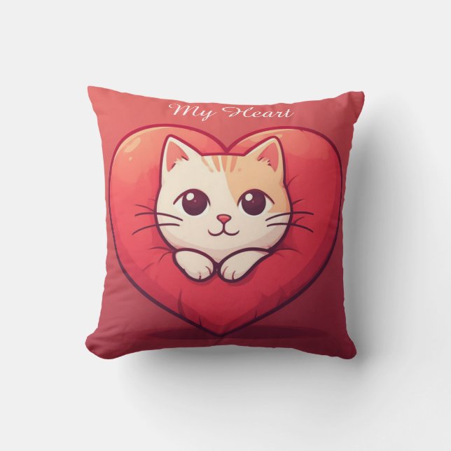 Schattige Witte Kat met Hart Kawaii Kitty Liefdeso Kussen (Voorkant)