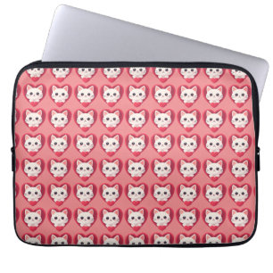 Schattige Witte Kat met Hart Kawaii Kitty Liefdeso Laptop Sleeve