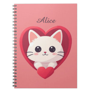 Schattige Witte Kat met Hart Kawaii Kitty Liefdeso Notitieboek