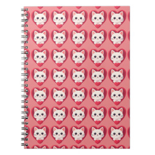 Schattige Witte Kat met Hart Kawaii Kitty Liefdeso Notitieboek