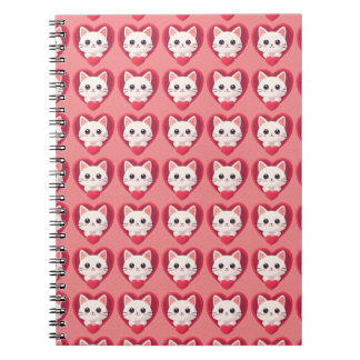 Schattige Witte Kat met Hart Kawaii Kitty Liefdeso Notitieboek