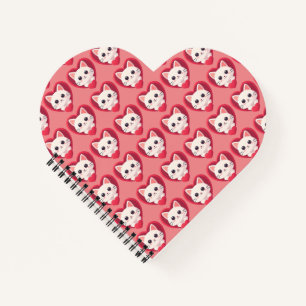 Schattige Witte Kat met Hart Kawaii Kitty Liefdeso Notitieboek