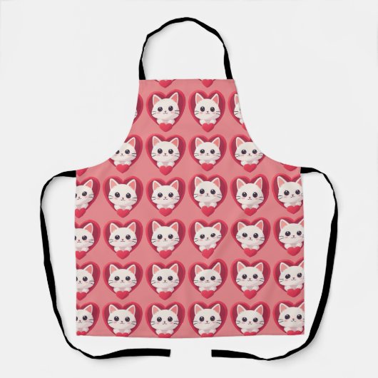 Schattige Witte Kat met Hart Kawaii Kitty Liefdeso Schort (Voorkant)