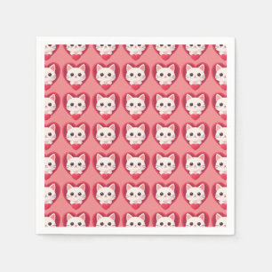 Schattige Witte Kat met Hart Kawaii Kitty Liefdeso Servet