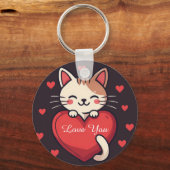Schattige Witte Kat met Hart Kawaii Kitty Liefdeso Sleutelhanger (Achterkant)