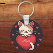 Schattige Witte Kat met Hart Kawaii Kitty Liefdeso Sleutelhanger (Voorkant)
