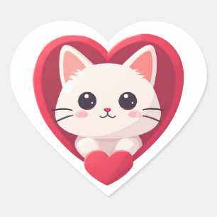 Schattige Witte Kat met Hart Kawaii Kitty Liefdeso Sticker