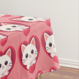 Schattige Witte Kat met Hart Kawaii Kitty Liefdeso Tafelkleed