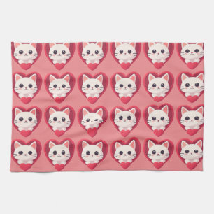 Schattige Witte Kat met Hart Kawaii Kitty Liefdeso Theedoek