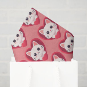 Schattige Witte Kat met Hart Kawaii Kitty Liefdeso Tissuepapier