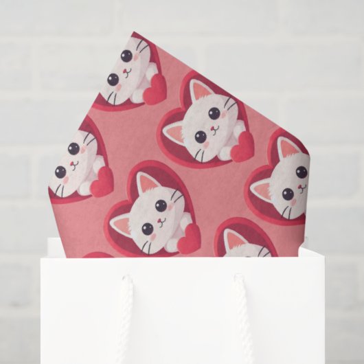 Schattige Witte Kat met Hart Kawaii Kitty Liefdeso Tissuepapier (Cadeauzakje)