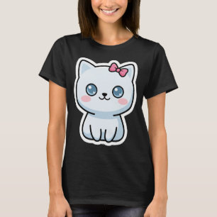 Schattige Witte Kat met Roze Strik T-shirt