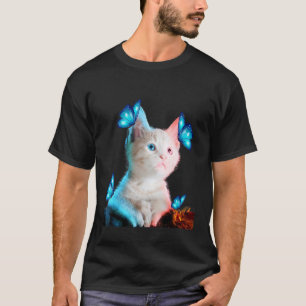 Schattige Witte Kat Met Vlinder Kat Adoptie Voor K T-shirt