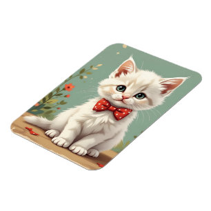 Schattige witte kat met vlinderdas magneet