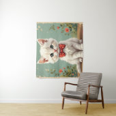 Schattige witte kat met vlinderdas wandkleed (In situ)