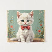 Schattige witte kat met vlinderdas wandkleed (Voorkant (horizontaal))