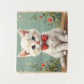 Schattige witte kat met vlinderdas wandkleed (Voorkant)