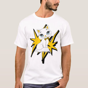 Schattige Witte Kat Pop Art Illustratie T-shirt
