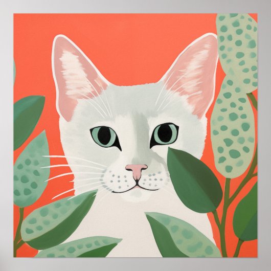 Schattige Witte Kat Poster (Voorkant)
