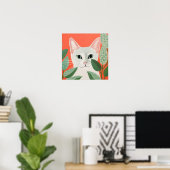 Schattige Witte Kat Poster (Thuiskantoor)