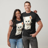 Schattige witte kat scheurde stof t-shirt (Unisex)