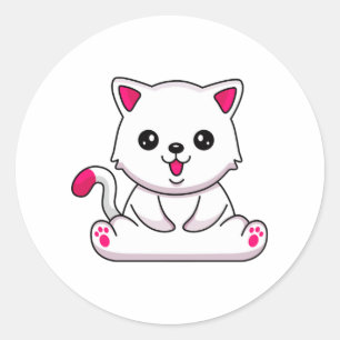 Schattige Witte Kat Sticker voor Kat Liefhebbers