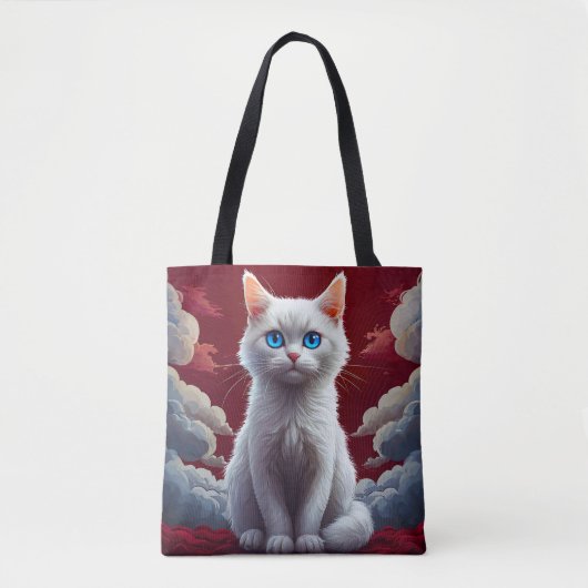 Schattige Witte Kat Tote Bag (Voorkant)