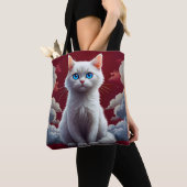 Schattige Witte Kat Tote Bag (Dichtbij)