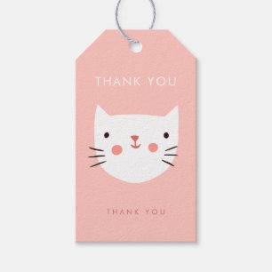 Schattige Witte Kat Verjaardag bedankt Cadeaulabel