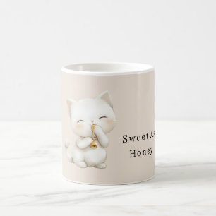 Schattige Witte Kat Zoet Als Honing Koffiemok