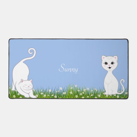 Schattige Witte Katten met Bloemen Bureaumat (Voorkant)