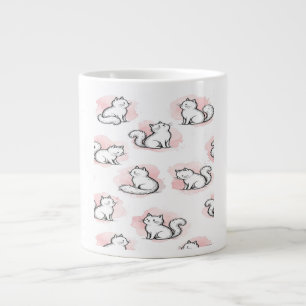 Schattige Witte Katten Roze Waterverf Patroon Kawa Grote Koffiekop