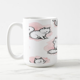 Schattige Witte Katten Roze Waterverf Patroon Kawa Koffiemok
