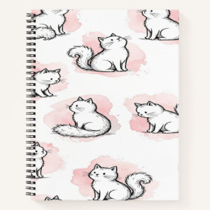 Schattige Witte Katten Roze Waterverf Patroon Kawa Notitieboek