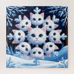 Schattige witte kattengezichten gerangschikt in ee legpuzzel