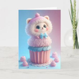 Schattige witte kitten bakken cupcakes blanco kaart