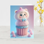 Schattige witte kitten bakt cupcakes Blank Kaart (Gele Bloem)