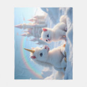Schattige Witte Kitten en Baby Eenhoorn Fleece Deken (Voorkant)