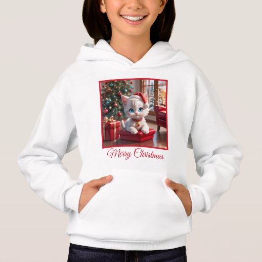 Schattige witte kitten en kerstcadeau (Voorkant)