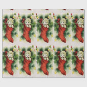 Schattige witte kitten in een rode kous satijnen b cadeaupapier (Vlak)