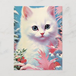 Schattige Witte Kitten Kerst Briefkaart – Perfect