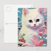 Schattige Witte Kitten Kerst Briefkaart – Perfect (Voorkant / Achterkant)