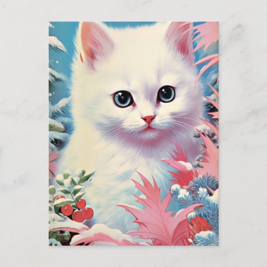Schattige Witte Kitten Kerst Briefkaart – Perfect (Voorkant)