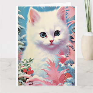 Schattige Witte Kitten Kerst Kaart – Perfect