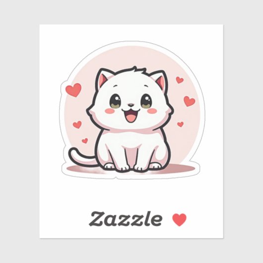 Schattige witte kitten – pastelstijl sticker (Vel)