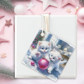 Schattige Witte Kittens Roze Kerst Bedankjes Labels