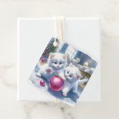 Schattige Witte Kittens Roze Kerst Bedankjes Labels (In situ)