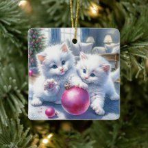 Schattige Witte Kittens Roze Kerst Gepersonaliseer