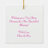 Schattige Witte Kittens Roze Kerst Gepersonaliseer Keramisch Ornament (Achterkant)