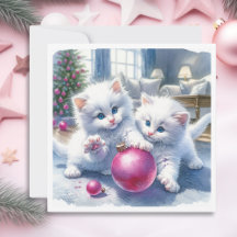 Schattige Witte Kittens Roze Kerst